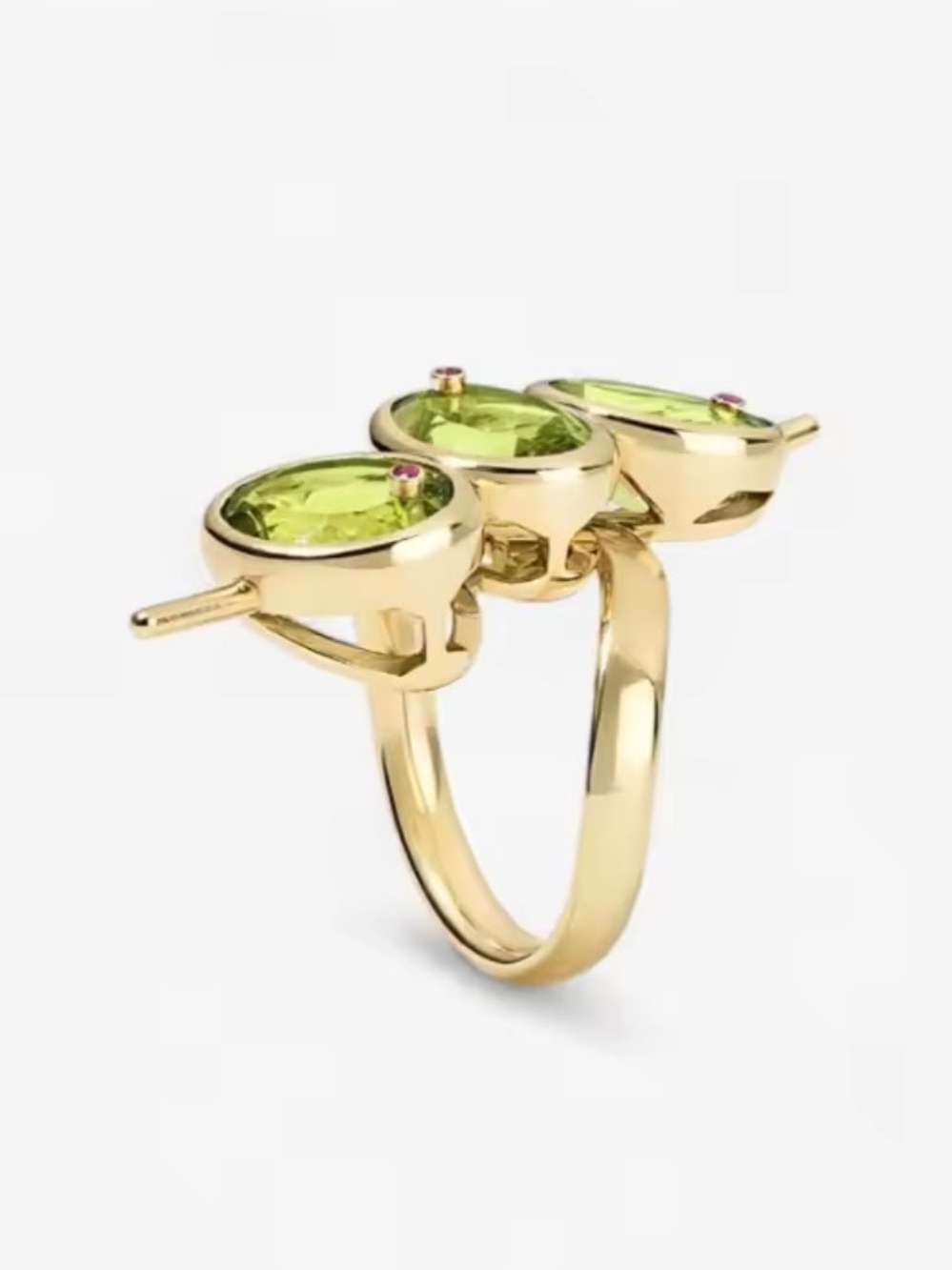 Gold Ring with Bright Peridot Trio - Picture 3 of 6